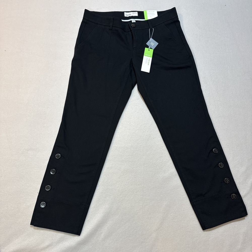 Esprit Women Tube Slim Regular Low Rise Stretch Black Pants‎ Button Ankle Sz 8